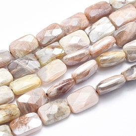 Electroplate Natural Sunstone Beads Strands, Faceted, Rectangle