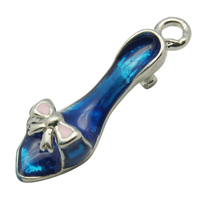 Brass Enamel Pendants, High-Heeled Slippers, Mixed Color, 7x23x7mm, Hole: 2mm