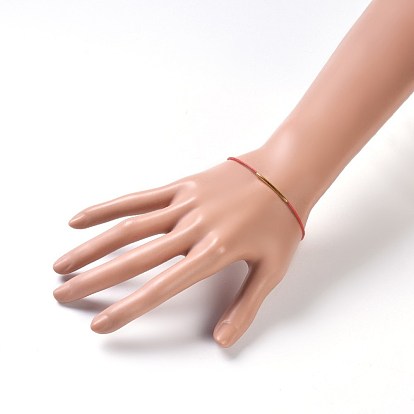 Bracelets ajustables, avec cordon en coton ciré et perles en laiton, or