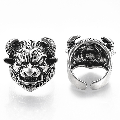 Adjustable Tibetan Style Alloy Cuff Rings, Open Rings, Cow