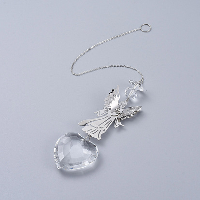 Cristal araña candelabros prismas, colgante de cristal con forma de corazón, con diamantes de imitación de cristal, eslabones de hierro ángel y cadena de cable, facetados