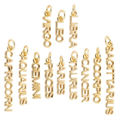 24piezas 12 estilo colgantes de latón dorado, con anillos de salto, larga duración plateado, palabra con constelación / signo del zodíaco