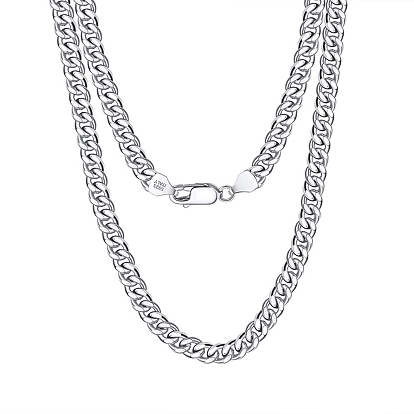 925 collier chaîne à maillons cubains en argent sterling, collier à larges chaînes taille diamant, avec cachet s