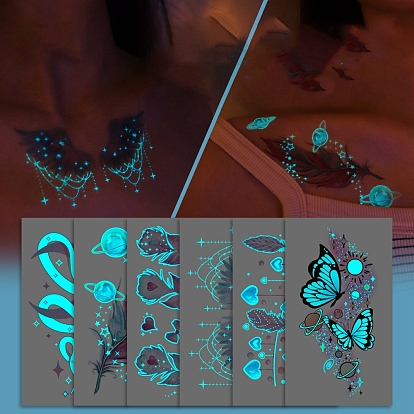 Luminous Body Art Tattoos Stickers, Removable Temporary Tattoos Paper Stickers, Glow in the Dark