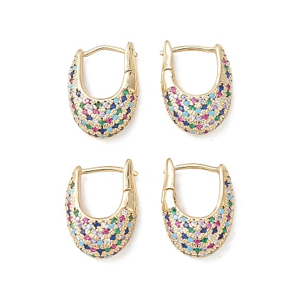 Colorful Cubic Zirconia Hoop Earrings, Brass Jewelry for Women, Moon