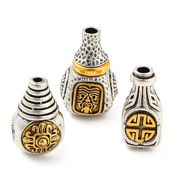 Alliage de style tibétain avec placage en crémaillère, perles de gourou à trous, perles t-percées, gourde, sans cadmium et sans plomb