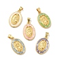 Brass Charms, with Shell, Cadmium Free & Lead Free, Long-Lasting Plated, Oval with Saint, Real 18K Gold Plated