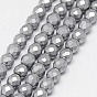 Electroplate Non-magnetic Synthetic Hematite Beads Strands, Faceted, Frosted, Round, Grade A