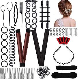 Hair Styling Tool Set with Bun Pins, Double Groove Wave Braider and Hair Ties