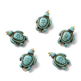 Dyed Synthetic Turquoise Pendants, with Alloy Spacer Beads and Golden Brass Ball Head Pins, Tortoise