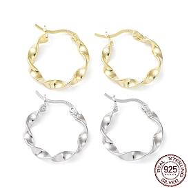 925 Sterling Silver Hoop Earrings, Twist Round Ring
