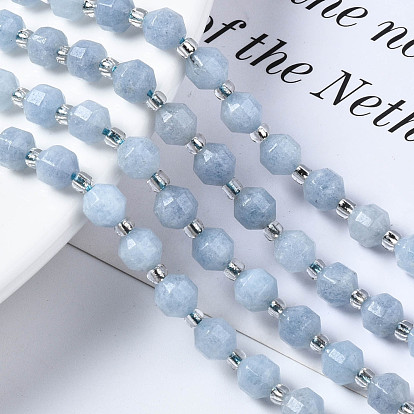 Perles naturelles, perles de jade , imitation aigue-marine, avec des perles de rocaille, facette, polygone