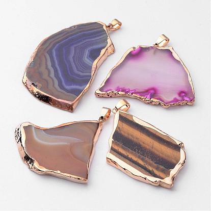 Mixed Natural Agate Slices Big Pendants, with Brass Clasps, 43~61x23~41x3~4mm, Hole: 6x4mm