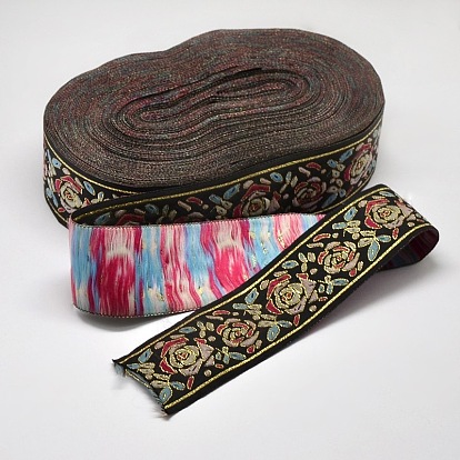 Polyester Ribbons, with Flower Pattern, Jacquard Ribbon, 1-5/8 inch(40mm), 33yards/roll(30.1752m/roll)