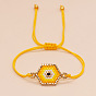 Hexagon with Evil Eye Glass Seed Braided Bead Bracelet for Women