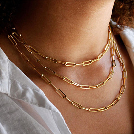 Minimalist Rectangle Chain Necklace for Women, Real Gold Plated and Versatile