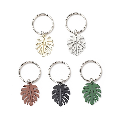 5Pcs Monstera Leaf Alloy Pendant Keychain, with Iron Findings, for Women Men Car Bag Key Pendant