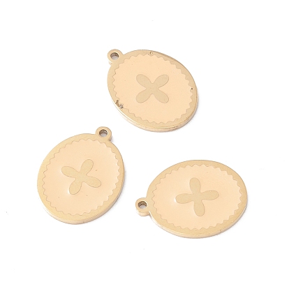 Ion Plating(IP) 304 Stainless Steel Pendants, with Enamel, Real 24K Gold Plated, Oval with Cross