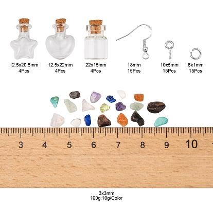 Kits de fabrication de boucles d'oreilles pendentif bouteille de souhaits diy, y compris la bouteille de souhait en verre, perles de puce de pierres précieuses mixte, 304 Anneaux en acier inoxydable, bélières en fer et crochets pour boucles d'oreilles