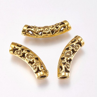 Alloy Tube Beads, with Flower Pattern