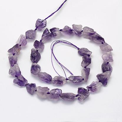 Rough Raw Natural Amethyst Beads Strands, Grade A++, Nuggets