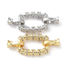 Rack Plating Brass Pave Clear Cubic Zirconia Fold Over Clasps, Cadmium Free & Lead Free, Long-Lasting Plated, Oval