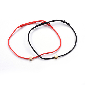 Bracelets de cordes de fil de nylon, avec des perles en laiton, sans plomb et sans cadmium, étoiles