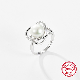 Rhodium Plated  925 Sterling Silver Finger Rings, with Pearl