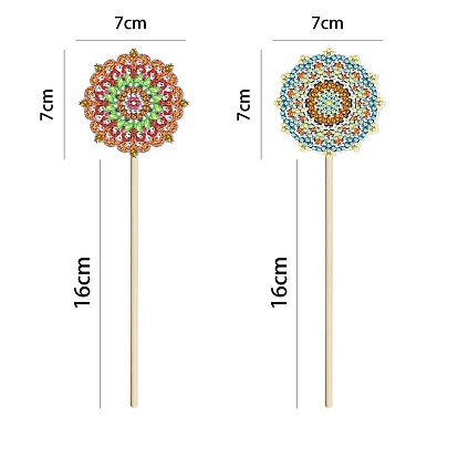 DIY Mandala Flower Plant Stake Diamond Painting Kits, including Plastic Board, Resin Rhinestones and Wooden Stick