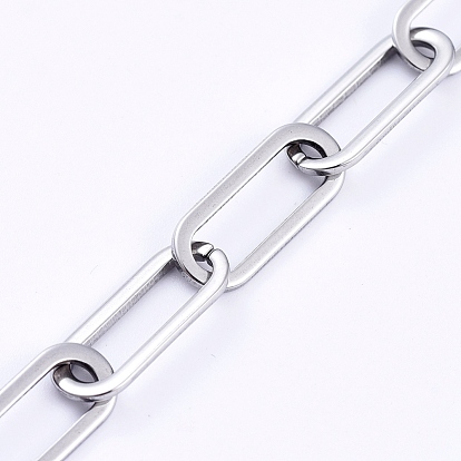 304 Stainless Steel Paperclip Chains, Drawn Elongated Cable Chains, Unwelded, Flat Oval