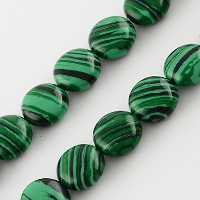 Perles synthétiques malachite brins, plat rond