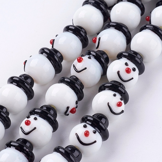 Handmade Lampwork Beads Strands, For Christmas, Snowman, 13x20mm, Hole: 1.5~2mm