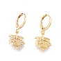 Clear Cubic Zirconia Leaf Dangle Leverback Earrings, Brass Jewelry for Women, Cadmium Free & Nickel Free & Lead Free