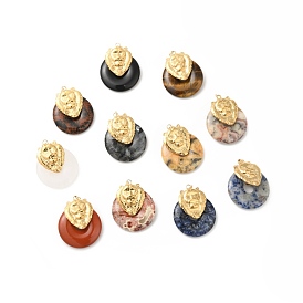 Natural Gemstone Pendants, Donut Charm, with Golden Color Plated 304 Stainless Steel Lion Findings and Jump Rings
