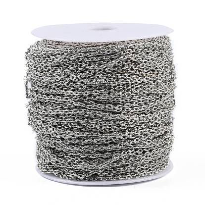 Cadenas de cable de hierro, textura, sin soldar, con carrete, oval, sin plomo, Color del níquel