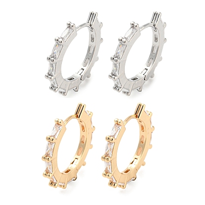 Brass with Cubic Zirconia Hoop Earrings, Gear Shape