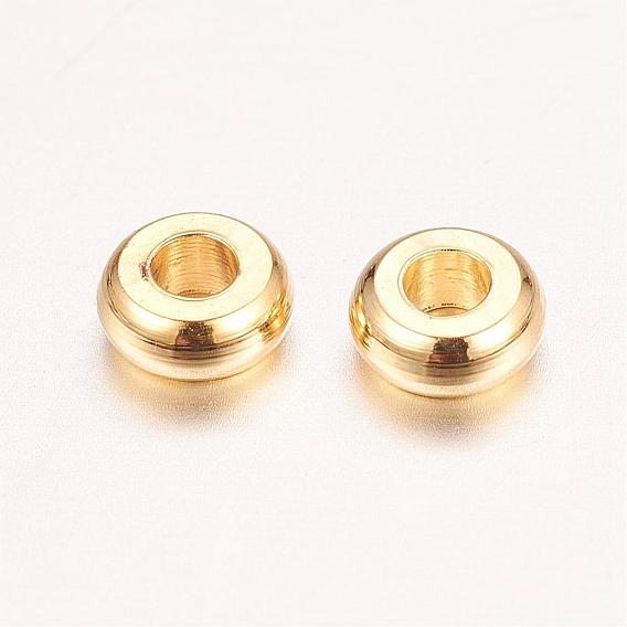 Real 18K Gold Plated Brass Spacer Beads, Nickel Free, Flat Round