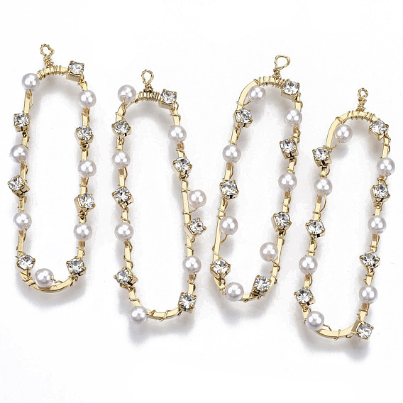 Micro latón allanan zirconia cúbico colgantes grandes, con cuentas de perlas de imitación de plástico abs, sin níquel, oval, real 18 k chapado en oro