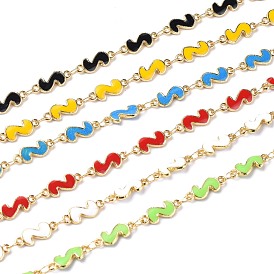Handmade Alloy Enamel S Shape Link Chains, with Spool, Soldered, Long-Lasting Plated, Lead Free & Cadmium Free, Golden