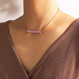 Geometric Purple Crystal Necklace - Minimalist Luxury Collarbone Chain with Single Layer Design