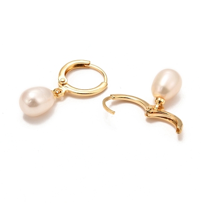 Boucles d'oreilles en laiton, avec perle naturelle, plaqué longue durée, réel 18 k plaqué or