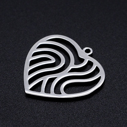 201 Stainless Steel Filigree Charms, Heart with Wavy