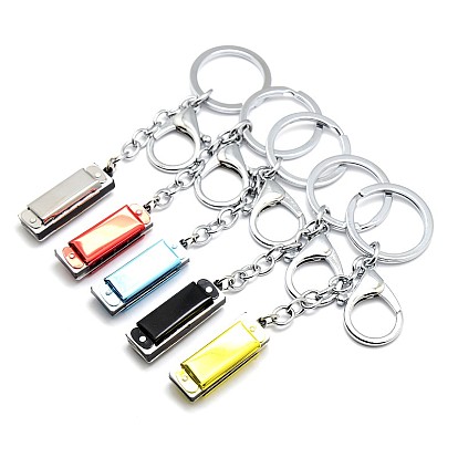Personalized Platinum Plated Iron Keychain, Alloy Harmonicon Pendant Keychains, with Lobster Claw Clasps, 125mm