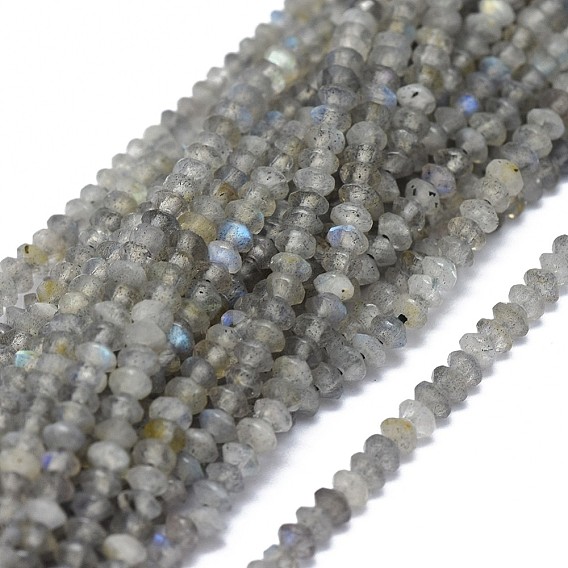 Natural Labradorite Beads Strands, Faceted, Rondelle
