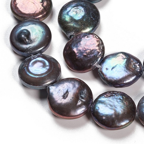 Natural Baroque Pearl Keshi Pearl Beads Strands, Dyed, Cultured Freshwater Pearl, Flat Round, 11~12x4~5mm, Hole: 0.8mm, about 30pcs/strand, 14.8 inch