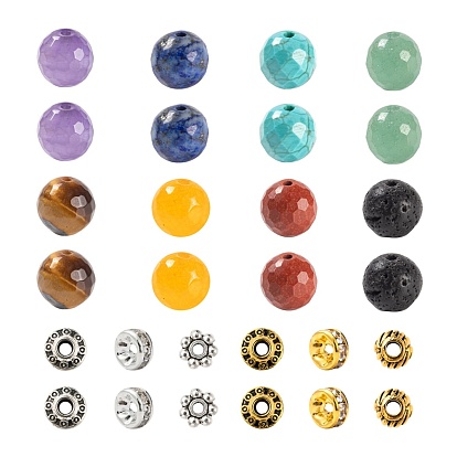 285Pcs 14 Style Natural Mixed Faceted Round Gemstone Beads, with Alloy & Brass Spacer Beads, Chakra, Rondelle & Bicone & Flower