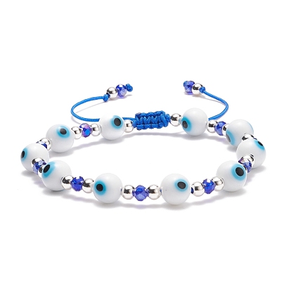Lampwork Evil Eye & Glass Braided Bead Bracelet, Adjustable Bracelet for Women