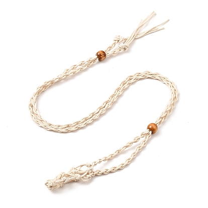 Fabricación de collar de bolsa de macramé de cordón de cuerda de cera trenzada, collar de piedras intercambiables con cuentas de madera ajustables
