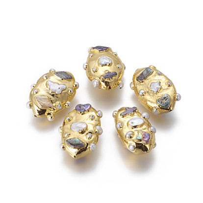 Perlas naturales perlas de agua dulce cultivadas, con fornituras de latón, pepitas