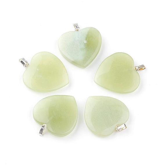 Natural Gemstone Pendants, with Silver Color Plated Alloy Findings, Heart